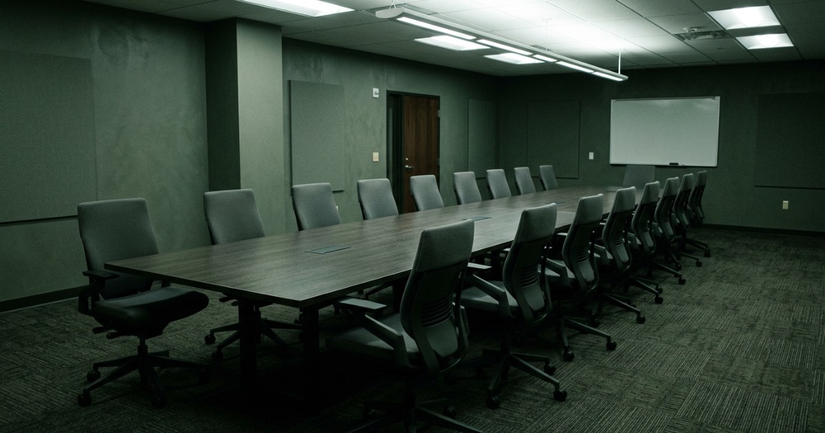 Reihe identischer grauer Bürogebäude – austauschbar und gesichtslos