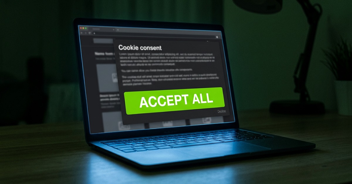 Manipulativer Cookie-Banner mit übergroßem grünen Akzeptieren-Button